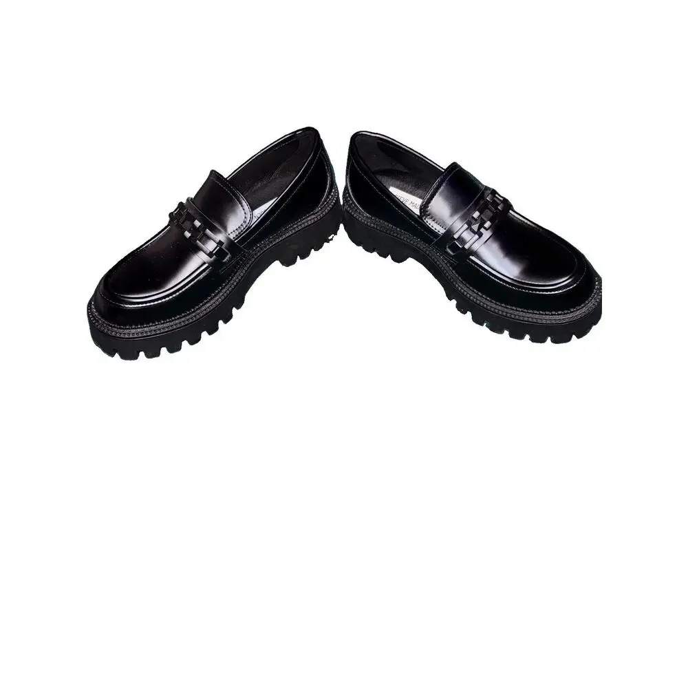Steve Madden women’s Black Faux Leather Loafer Dress Shoes Lug Sole Size 9